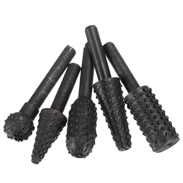 Rotary Burr Set Power Tools Wood Grinding Engraving Carving File Rasp Drill Bits Rotary Drill Burrs Shank Bit Set For Woodworking Kit (5pcs, Black)