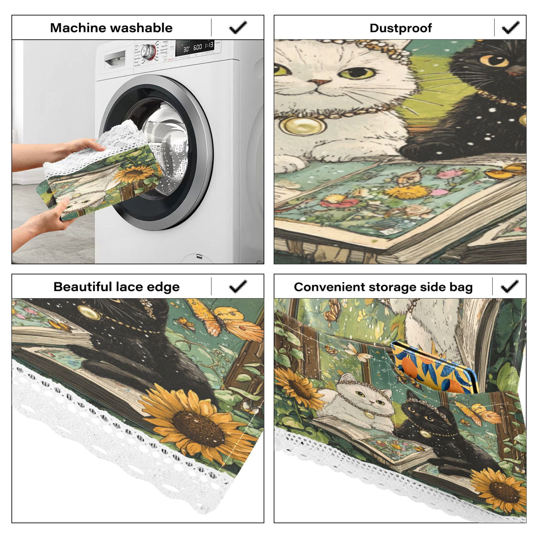 A Collage Of Two CatsWasher and Dryer Covers Dust-Proof and Oil Resistant Fridge Cover with 4 Storage Pockets Washing Machine Top Cover for Laundry Kitchen Home 51.2 x 22 In
