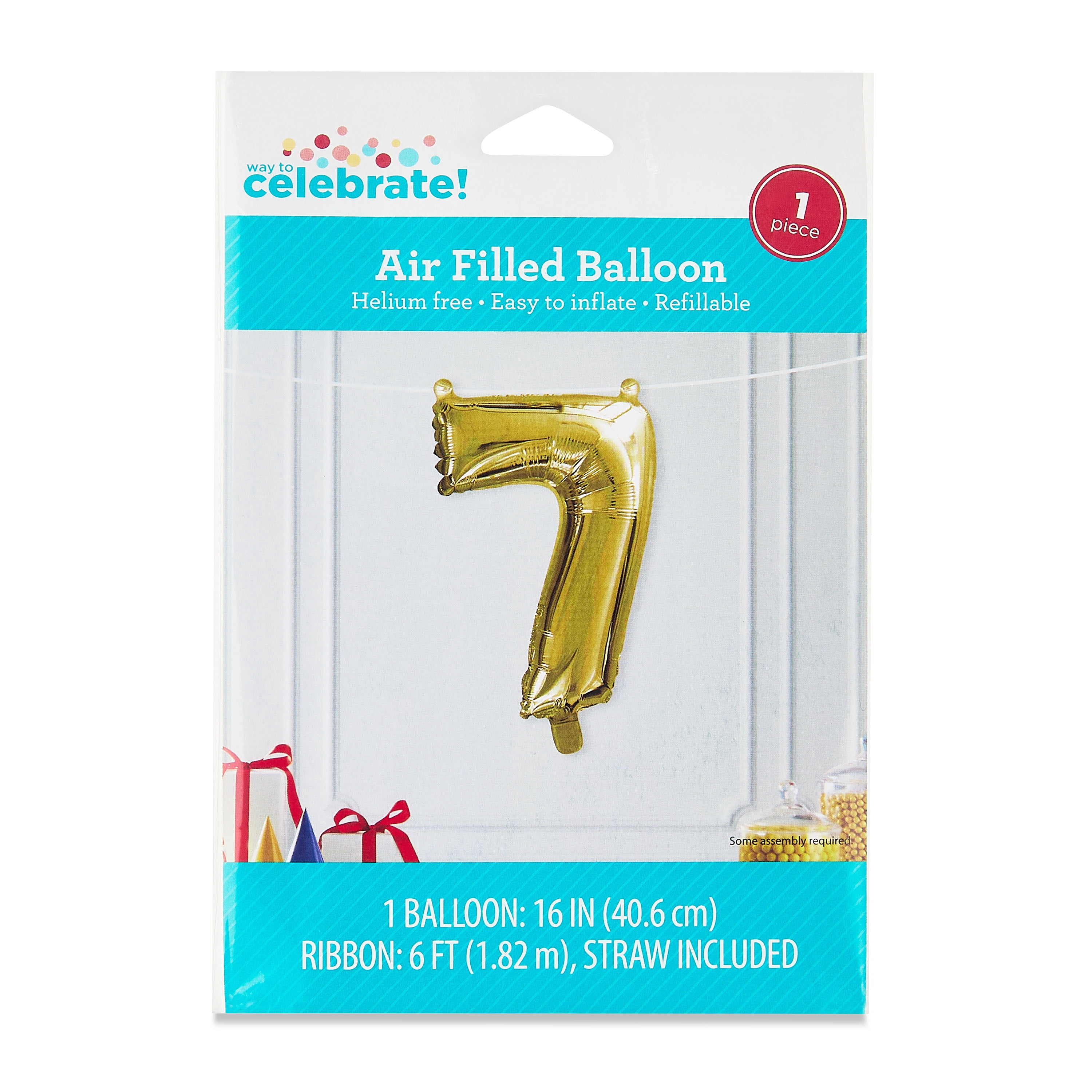 16 inch Foil Party Balloon Number 7, Gold, by Way to Celebrate
