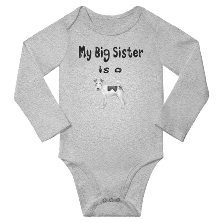 

My Big Sister is a Wire Fox Terrier Dog Funny Baby Long Sleeve Clothing Bodysuits (Gray 12-18M)