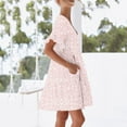 thumbnail image 5 of LOVZFMLL Summer Dresses for Women Casual Loose V Neck Short Sleeve Mini Dress Ruffle Swing Polka Dot/Boho Floral Print Beach Sundress Light Pink B M, 5 of 7