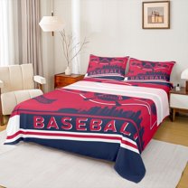 Castle Fairy Baseball Print Boy Girl Twin Sheet Sets 3pcs,Sport City Twin Fitted Sheet Microfiber,Ball Gaming Breathable Flat Sheet,Super Cozy Room Decor