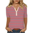 thumbnail image 2 of WREESH Women's Striped Henley Shirt Short Sleeve V-Neck Button T-Shirt Loose Fit Casual Striped Top for Women Red, 2 of 5