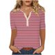 thumbnail image 1 of Camiseta de Manga Corta para las Mujeres con Cuello en V de Impresión de Rayas con Botón, Blusa Casual para el Hogar Y Diario, 1 of 5