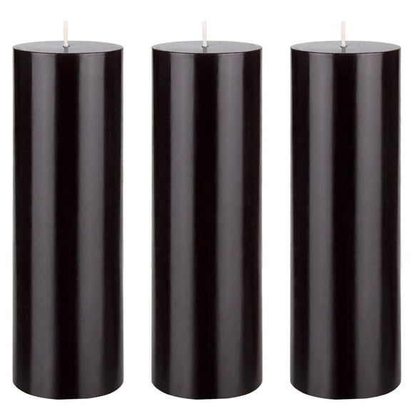 Mega Candles 3 pcs Unscented Black Round Pillar Candle, Hand Poured Premium Wax Candles 3 Inch x 9 Inch, Home Décor, Wedding Receptions, Baby Showers, Birthdays, Celebrations, Party Favors & More