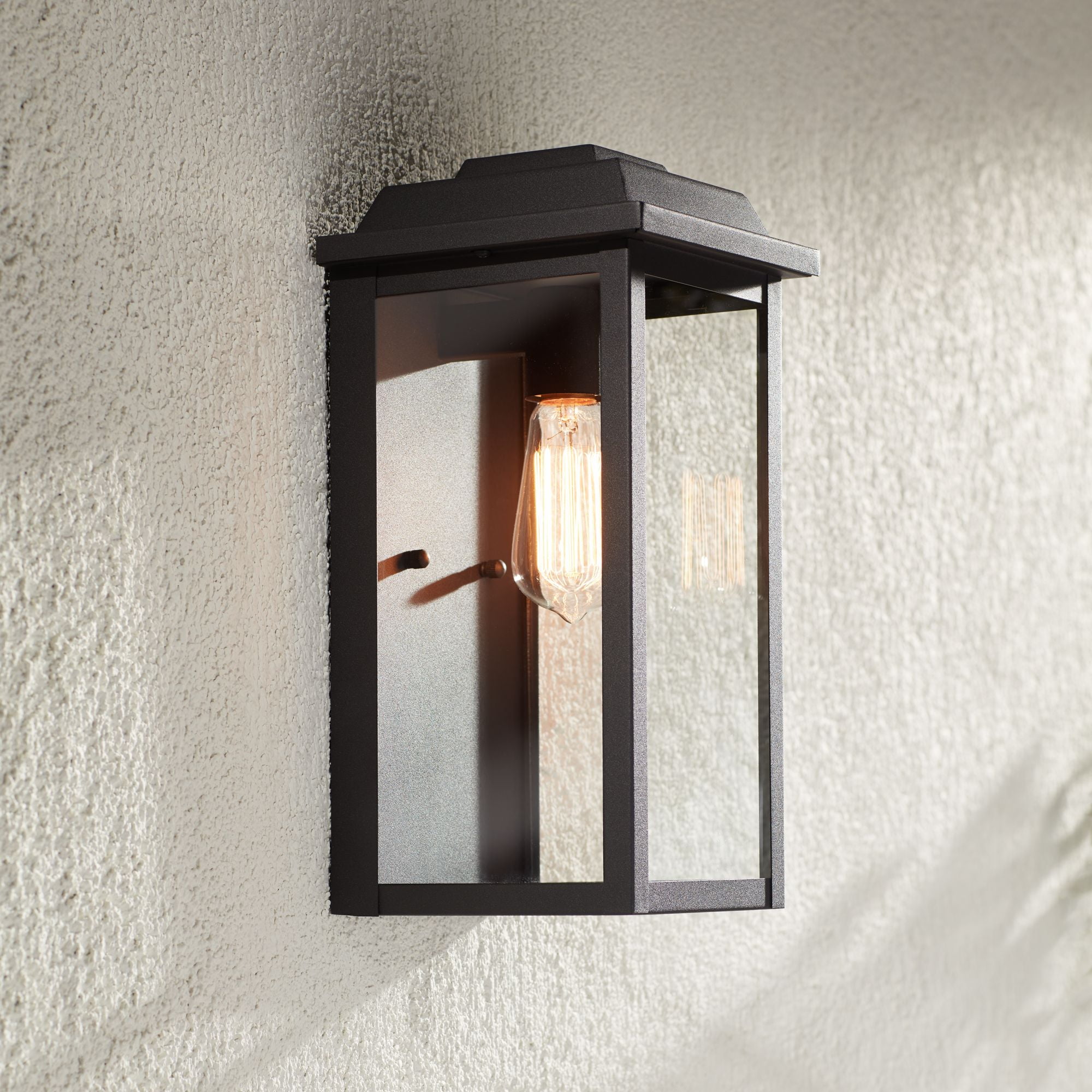 John Timberland Eastcrest Modern Outdoor Wall Light Fixture Textured Black 14" Clear Glass Panels for Post Exterior Barn Deck House Porch Yard Patio