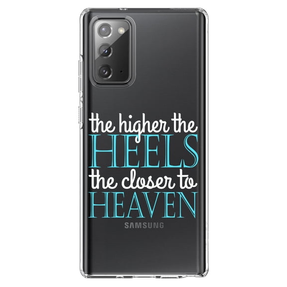 DistinctInk Clear Shockproof Hybrid Case for Samsung Galaxy Note 20 (6.7" Screen) - TPU Bumper Acrylic Back Tempered Glass Screen Protector - The Higher the Heels The Closer to Heaven