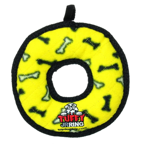 Tuffy Jr Ring Yellow Bone Durable Plush Squeaky Dog Toy