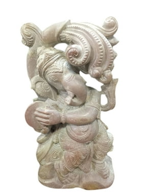 Mogul Ganesha Spiritual Hand Carved Stone Statue Playing With Cymbals