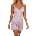 thumbnail image 6 of SHTXOZHI Womens Sleeveless Lace Trim Tank Top Pajamas Set Cute Breathable Ruffle Sleepwear Solid Color Homewear, 6 of 6