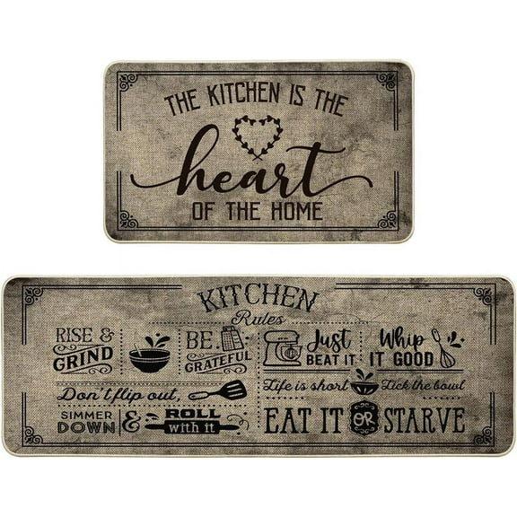 Kitchen Quotes Kitchen Mats Set of 2, Seasonal The Kitchen is The Heart of The Home Cooking Sets Holiday Party Low-Profile Floor Mat - 17x29 and 17x47 Inch