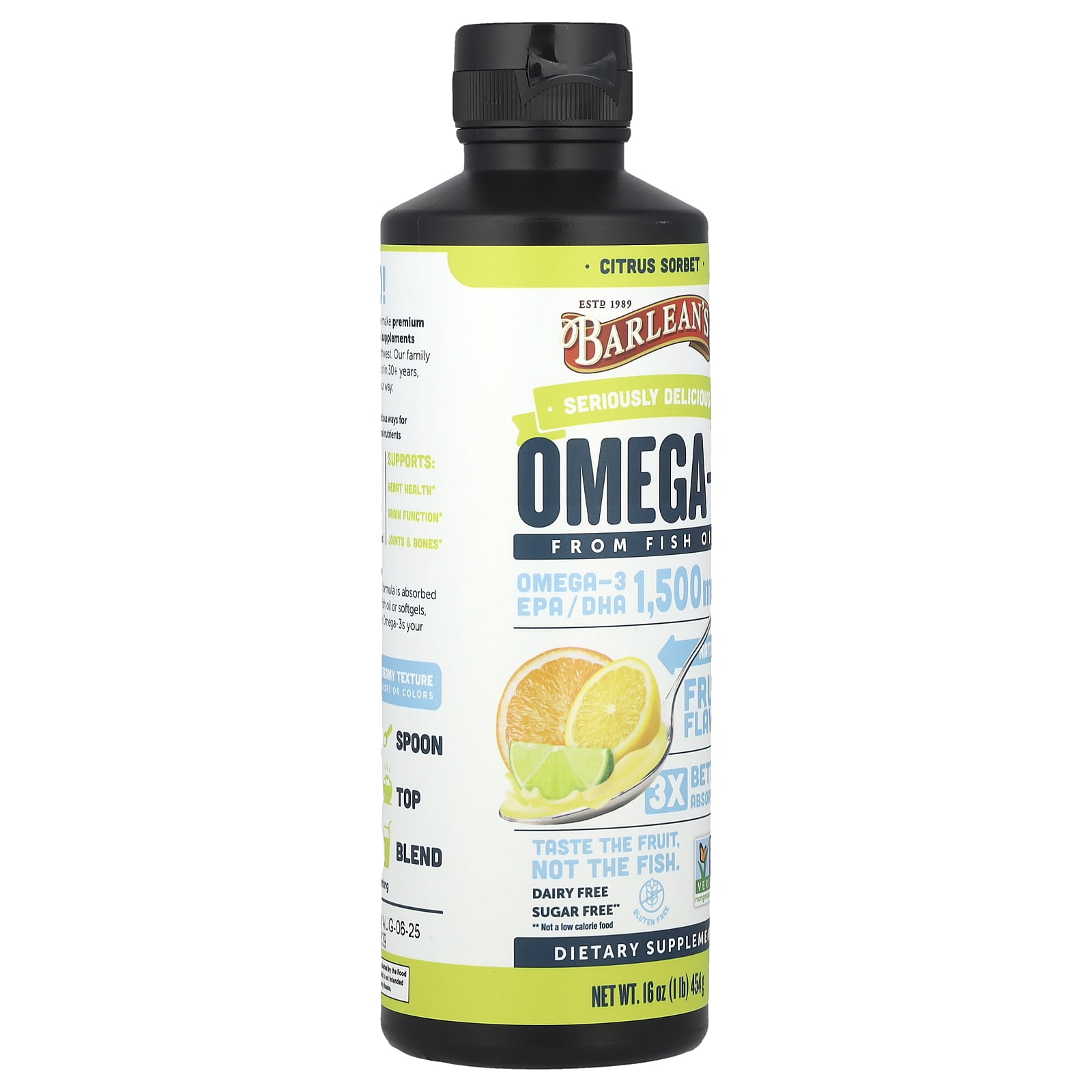 Barlean's Seriously Delicious Omega-3 High Potency Fish Oil Citrus Sorbet 16 oz Liquid