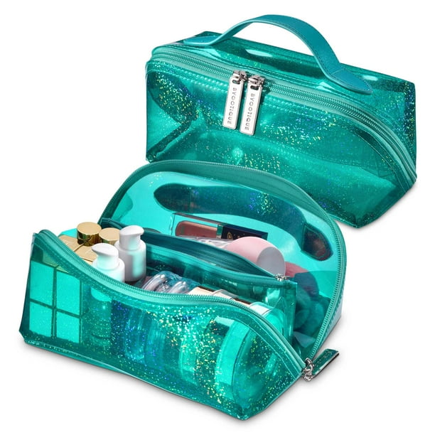 Byootique portable makeup bag zippered water Resistant organizer pvc open flat travel toiletry organizer travel daily use green