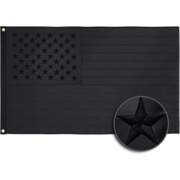All Black American Flag 3x5 Ft All Black US Flag, Embroidered Stars, Sewn Stripes, Brass Grommets Black Flag, Heavy Duty USA Flags for Outdoor Blackout Tactical US Black Flag