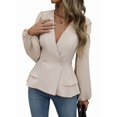 thumbnail image 3 of Women Dressy Long Sleeve Blouses,Wrap Peplum Work Shirts V Neck Business Tops Elegant Fall Outfits Color XXL, 3 of 9