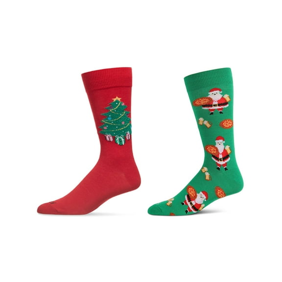 MeMoi 2 Pair Men's Rayon Blend "Holiday Food" Christmas Novelty Crew Socks - Mens - Male, 10-13, Red