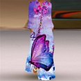 thumbnail image 2 of Robe Longue d'Été Fine Imprimée Papillon Mode avec Poche Sexy Col en V Manches Longues Robes de Soirée Vintage pour Femmes, 2 of 5