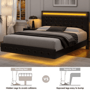 Homfa Queen Floating Bed with Lights, LED Platform Bed Frame with Under Bed Storage, PU Leather Adjustable Tufted Upholstered Bed, Black