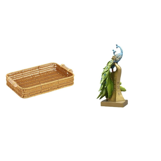 Cestas de almacenamiento,Cestas de almacenamiento de cocina tejidas con asas hechas a mano,Cestas de pan redondas Bandejas para servir Rectángulo,Figura de escritorio,Estante de estatua de