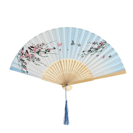 

2PC Home Decor Folding Fan Chinese Hand Fans For Women Foldable Silk Bamboos Hollowed Wedding Dancing Party Decoration