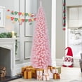 thumbnail image 4 of Patiojoy 7 FT Christmas Tree Artificial Xmas Tree with 635 Flocked Branch Tips & Folding Metal Stand Slim Pencil Decoration Tree, 4 of 10