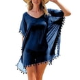 thumbnail image 4 of Ropa de playa para mujer Vestido de gasa con borlas Traje de baño Top a prueba de sol, Azul oscuro sidaley AP002175-08, 4 of 5