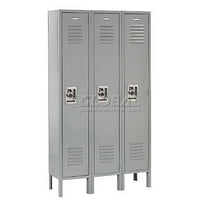 Single Tier Locker, 12x12x72, 3 Door Unassembled, Gray