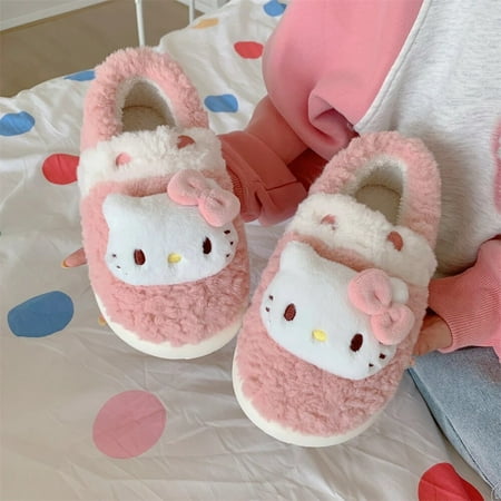 

Kawaii Home Slipper Hello Kitty My Melody Cinnamoroll Kuromi Non Slip Warm Winter Indoor Slippers Comfortable Soft Furry Slipper