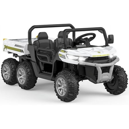 Trilenars Powered Ride-Ons, 24V 2 Seater 6 Wheel Ride On Dump Truck with Parent Remote Control,4WD Electric Car,UTV Style Dump Bed & Music Horn for Ages 3+,White