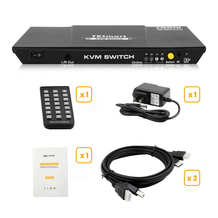 DP KVM switch 2 port 4K60Hz with EDID,USB hub,L/R Audio TESmart