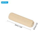 3/8 x 1-3/8 Wood Dowel Pins Fluted Wooden Dowels for Furniture Projects, 60 Pack