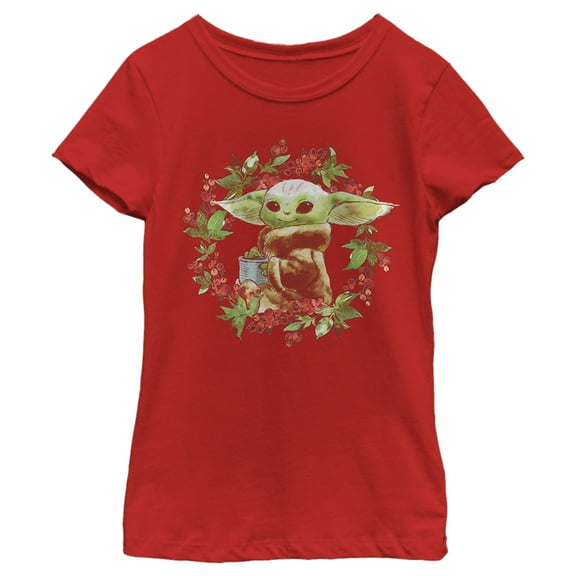 Girl's Star Wars: The Mandalorian Christmas The Child Wreath  Graphic Tee Red X Large