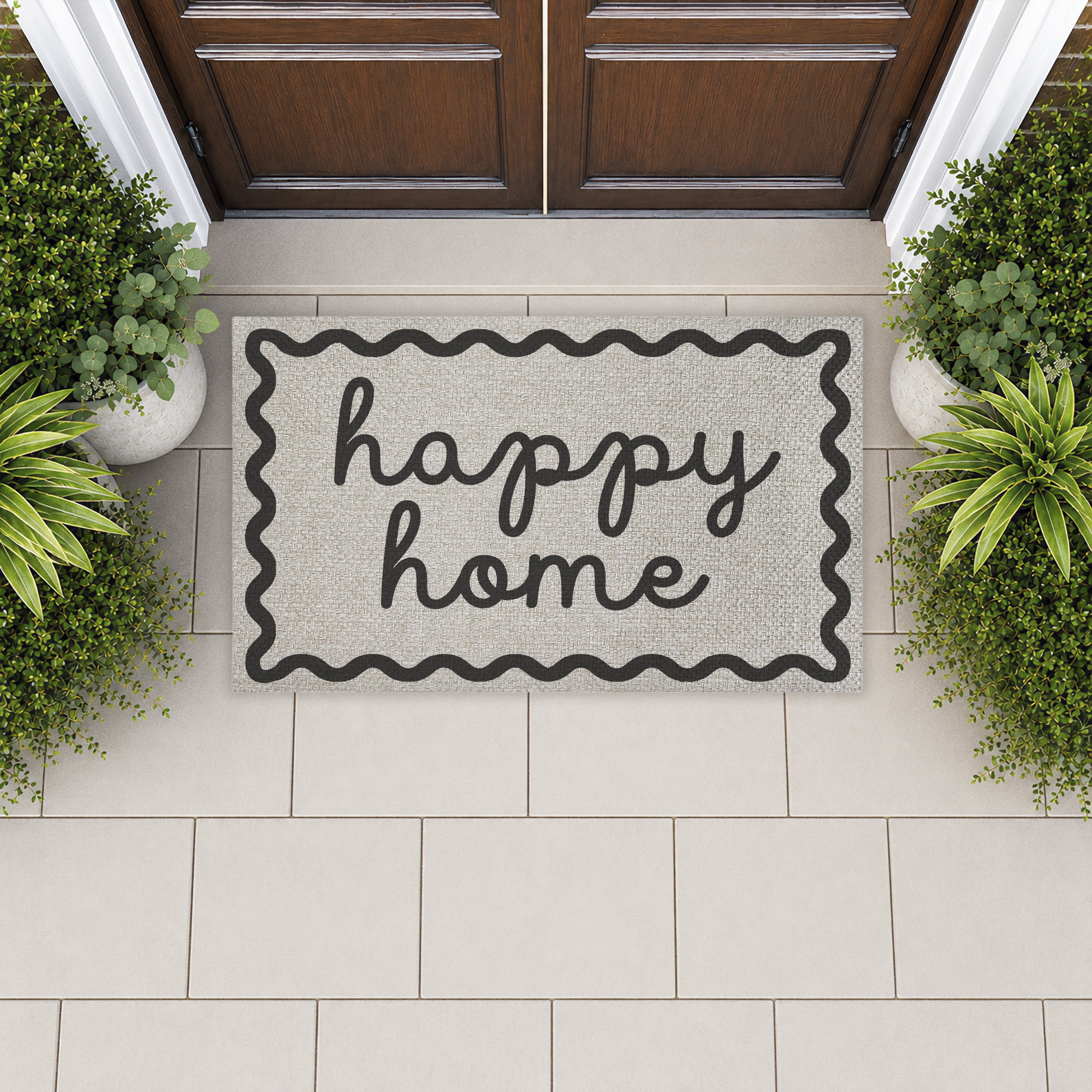 Stupell Industries Happy House with Wavy Border Printed Outdoor Imitation Sisal Floor Mat, design by Lil' Rue