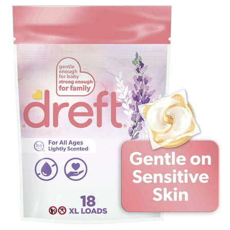 Dreft Baby Laundry Detergent XL Pacs, Sensitive Skin, Hypoallergenic, Lightly Scented Lavender, 18 Count