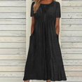 thumbnail image 1 of CHOK Robes de Cocktail pour Femmes 2024 Robe T-Shirt à Manches Courtes Décontractée en Coton Lin Longues Robes Col Rond Été Plage Robes d'Été avec Poches Vestidos Casuales pour Femme, 1 of 6