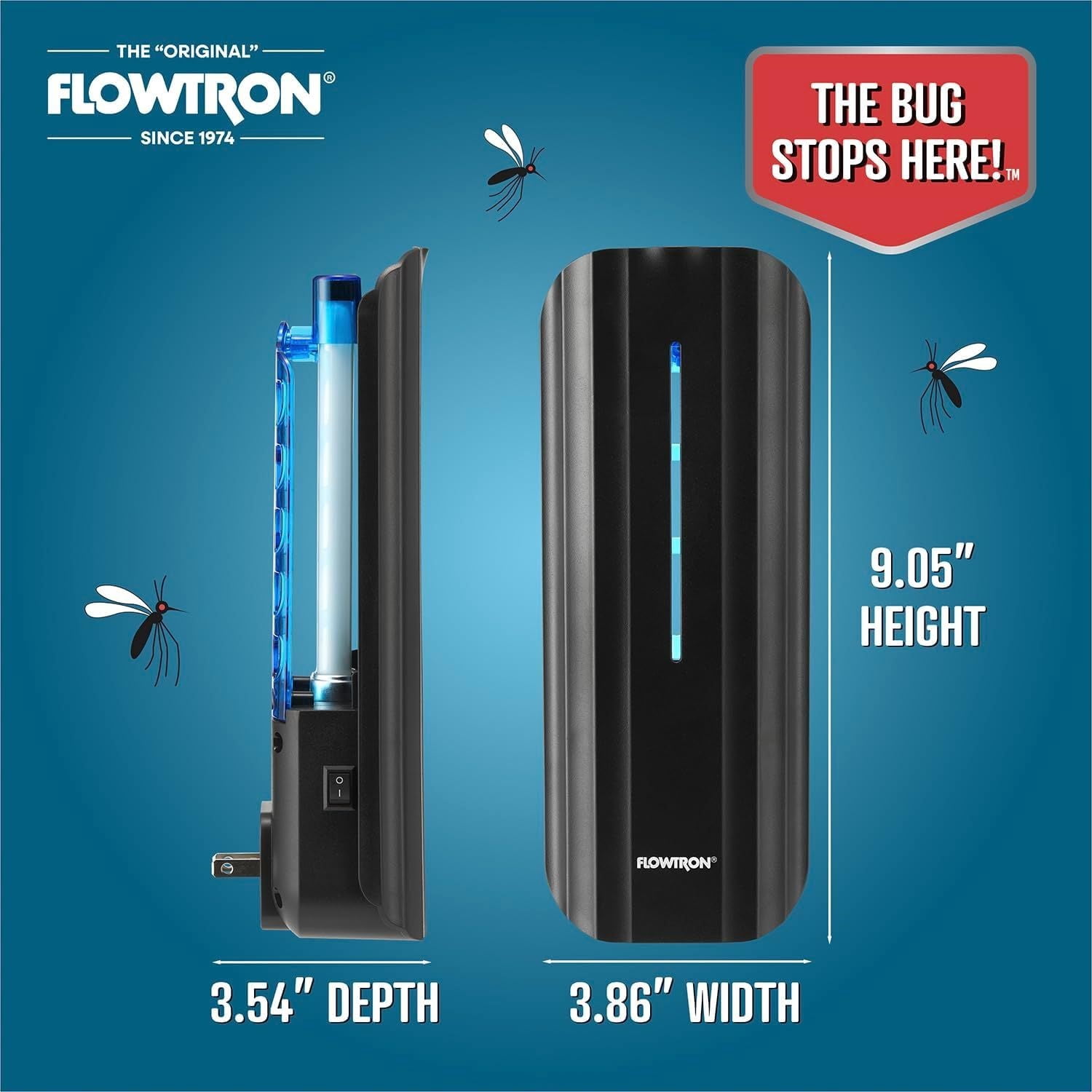Flowtron Indoor Fly Trap, 9W UV Light, Silent Mosquito & Gnat Catcher, 375 Sq Ft - Black