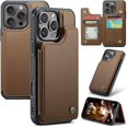 thumbnail image 1 of KOMI for iPhone 16 Pro Max Case with RFID Blocking and 5 Credit Card Holder, Premium Durable Slim Leather Magnetic Clasp Kickstand Heavy Duty Shockproof Protective Cover Brown, 1 of 5