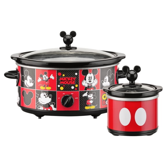 Disney Mickey Mouse 5-Quart Oval Slow Cooker with 20-Ounce Dipper, Mickey Graphics (Red/Black), Model: DCM-502