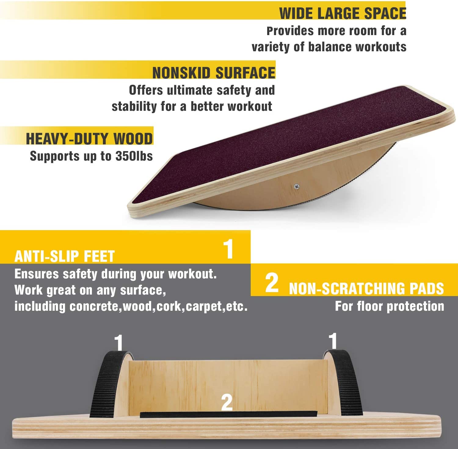 Yes4All Rocker Wooden Balance Board for Standing Desk & Rehabilitation Exercises, support 350lbs - Red