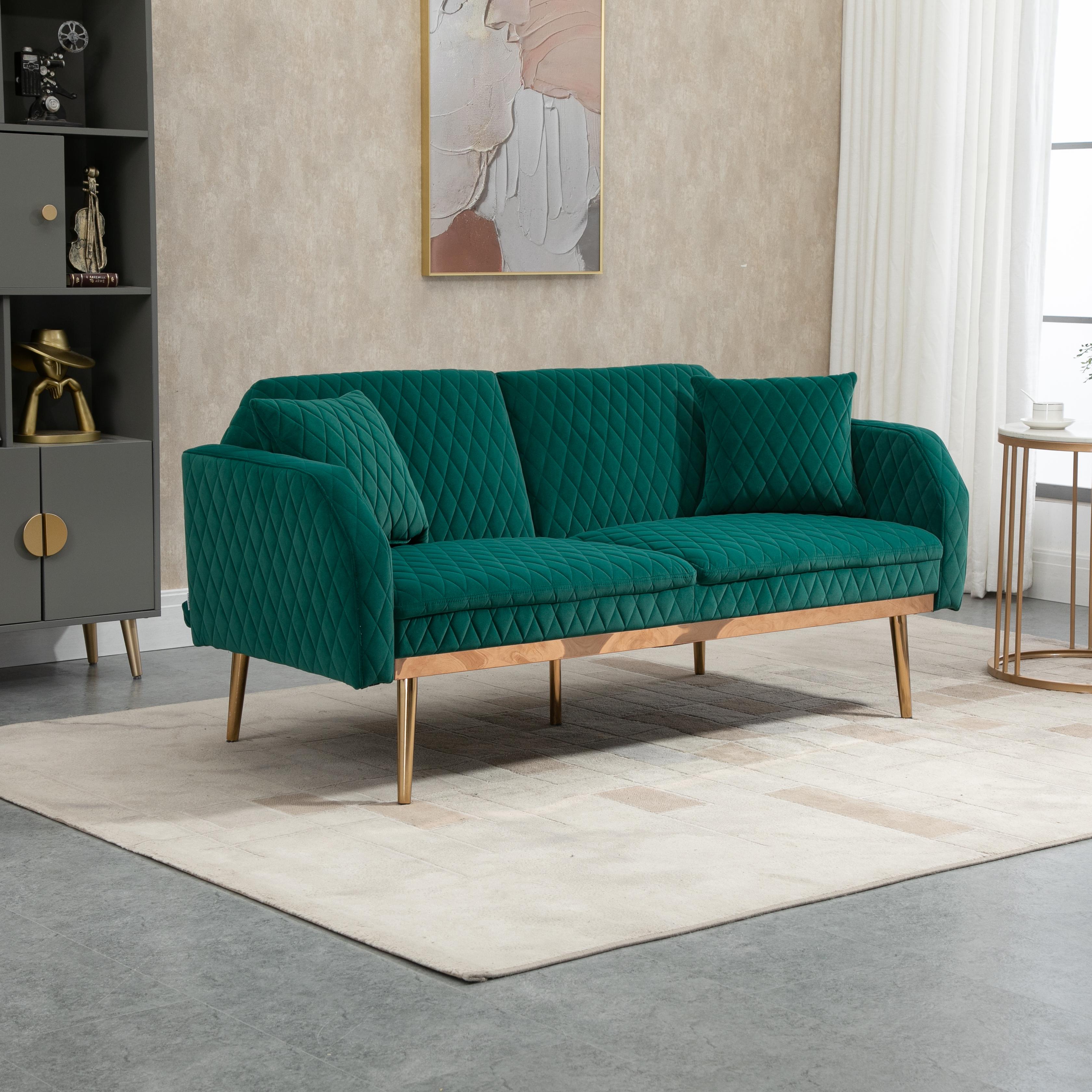 66" Accent Sofa,Mid Century Modern Velvet Fabric Couch,Convertible