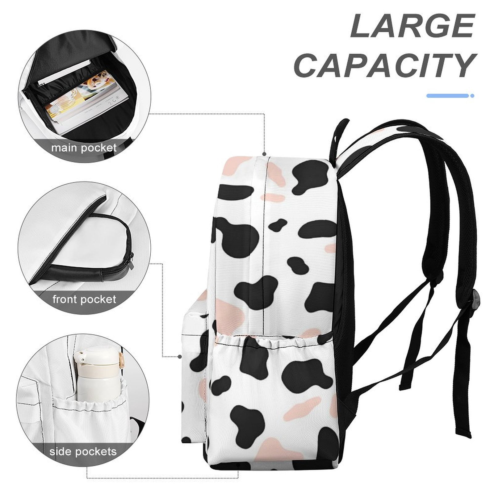 Large Capacity Half Print Backpack 11.8×16.5×5.9in Multifunctional Zipper Design Convenient Switch Simple Cow-print Pattern1_2