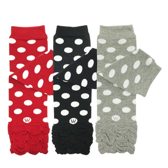 Wrapables® Baby 3-Pair Half Ruffle Leg Warmers, Red, Black, Gray