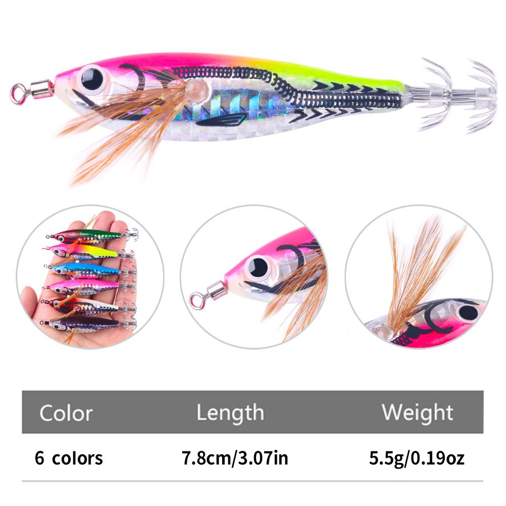 HENGJIA Squid Jig Shrimp Prawn Lures Luminous for Cuttlefish Octopus Fishing Lures 6PCS