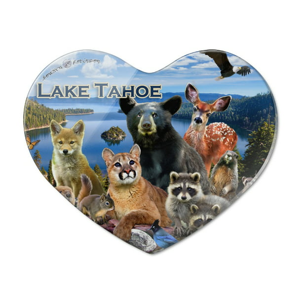 Lake Tahoe California CA Nevada NV Animals Bear Cougar Deer Heart Acrylic  Fridge Refrigerator Magnet 