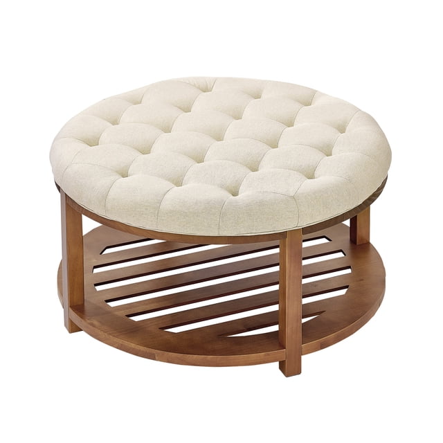 VEVOR Large Round Ottoman Coffee Table 31.9 Inch Upholstered Tufted Linen Ottoman