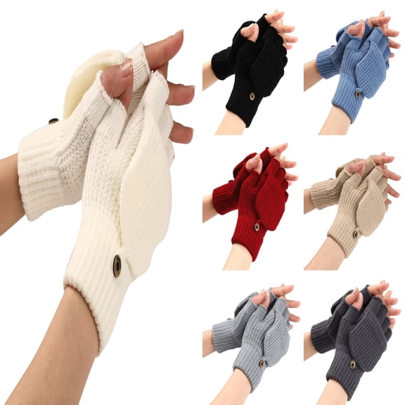 Xmyrz Warm Gloves For Women Winter Gloves Knit Convertible Fingerless Gloves Wool Gloves Thermal Gloves Ski Gloves Snow Gloves Men's Mittens