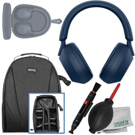 Ultimaxx Essential Sony WH-1000XM5 Noise-Canceling Wireless Over-Ear Headphones (International Model) Bundle (Blue) - Includes: Water-Resistant Gadget Backpack & More (7pc Bundle)
