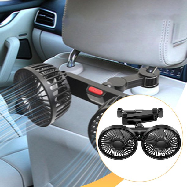 Ventilador doble para asiento trasero de coche, ventiladores de refrigeración para automóvil, ventilador USB para coche con 3 velocidades ajustables y Negro
