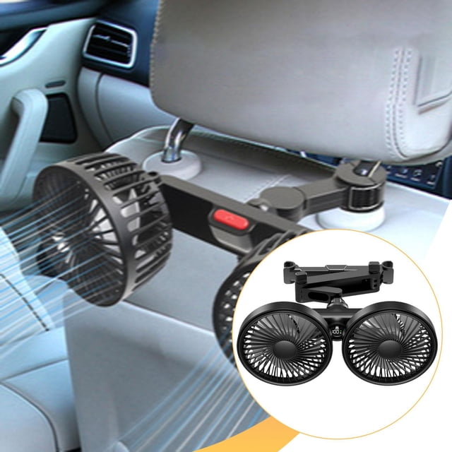 twisto Car Backseat Double Head Fan Auto Cooling Fans Versatile Easy Installation Angle Adjustable Accessories Practical USB Car Fan Black
