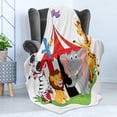 thumbnail image 4 of Circus Soft Flannel Fleece Throw Blanket, Performer Acrobat Animals in Circus Tent Happy Giraffe Joyful Art, Cozy Plush for Indoor and Outdoor Use, 60" x 80", Red Green Yellow, by Ambesonne, 4 of 5